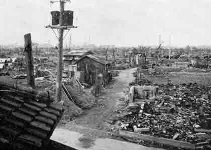 Photographic image of destroyed Tokyo urban landscape.
