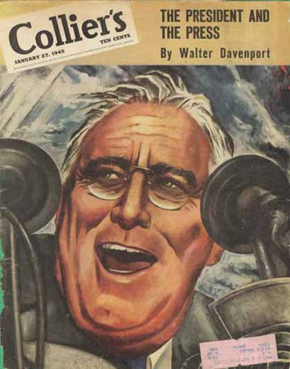 Image of President Roosevelt on a Colliers coverpage with a caption referring to the US press